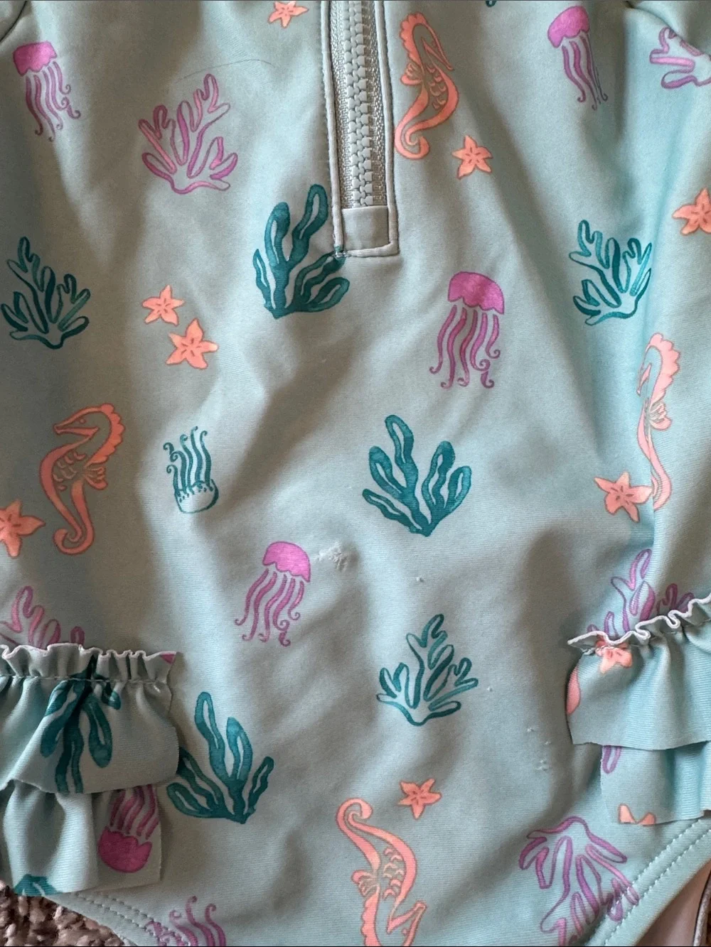 Carter's Mint Green Long-Sleeve One-Piece Swimsuit with Sea Life Print